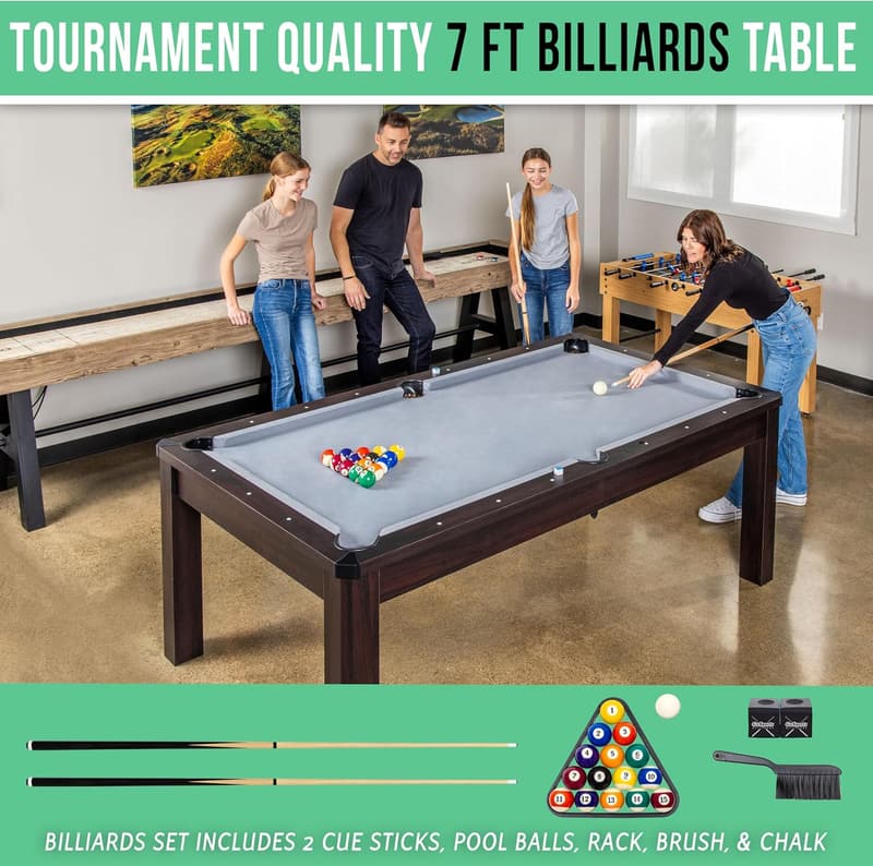 7ft 3-in-1 Pool, Dining & Table Tennis Combo with Benches