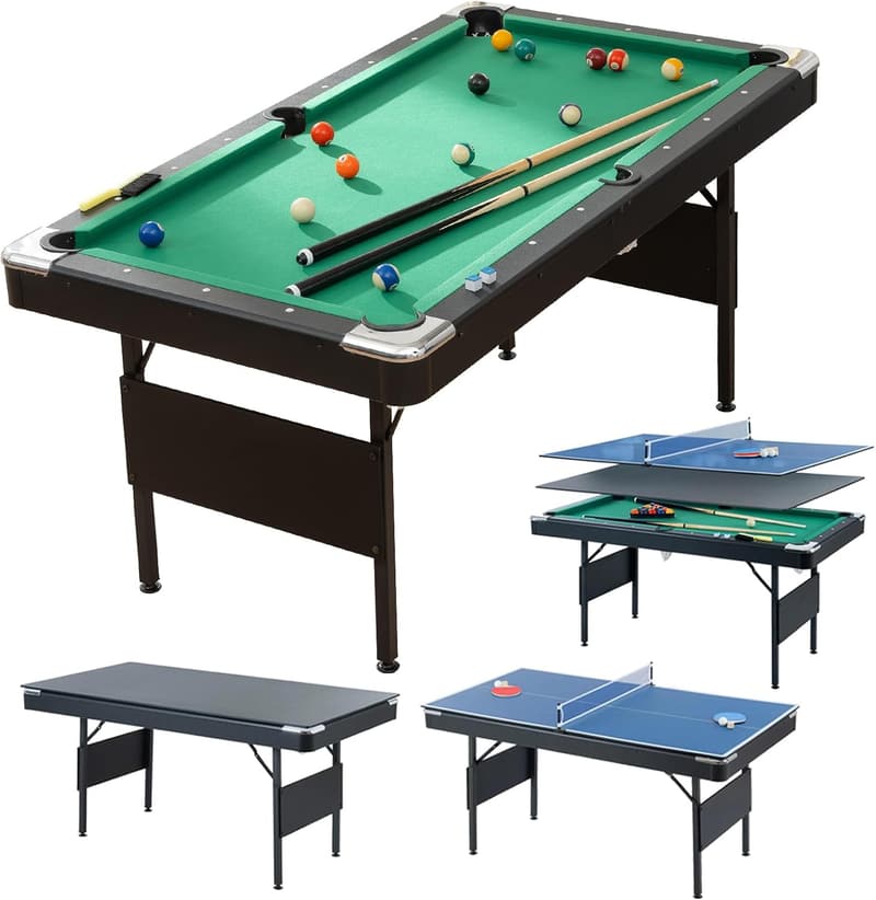 65.75in 3-in-1 Foldable Pool Table & Ping Pong Combo