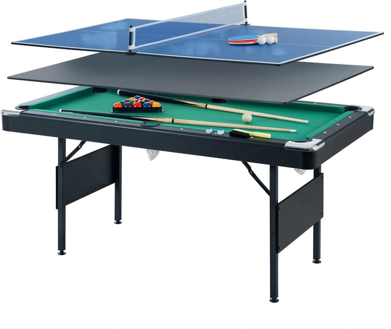65.75in 3-in-1 Foldable Pool Table & Ping Pong Combo