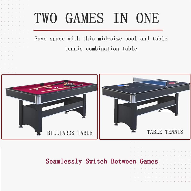 6-Ft 2-in-1 Pool and Ping Pong Table for Family Fun