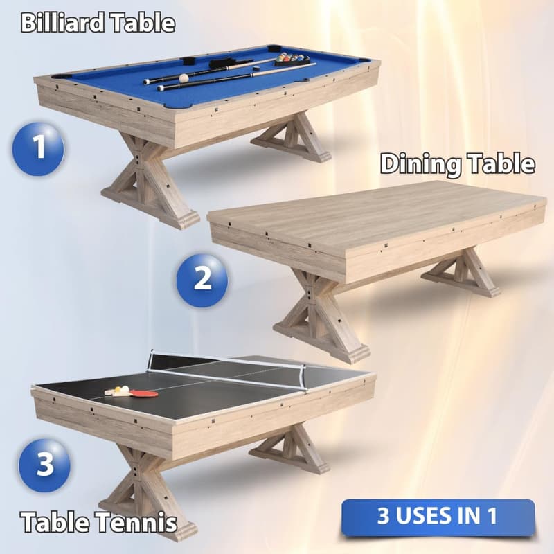 3-in-1 7ft Pool Table with Dining Top and Accessories
