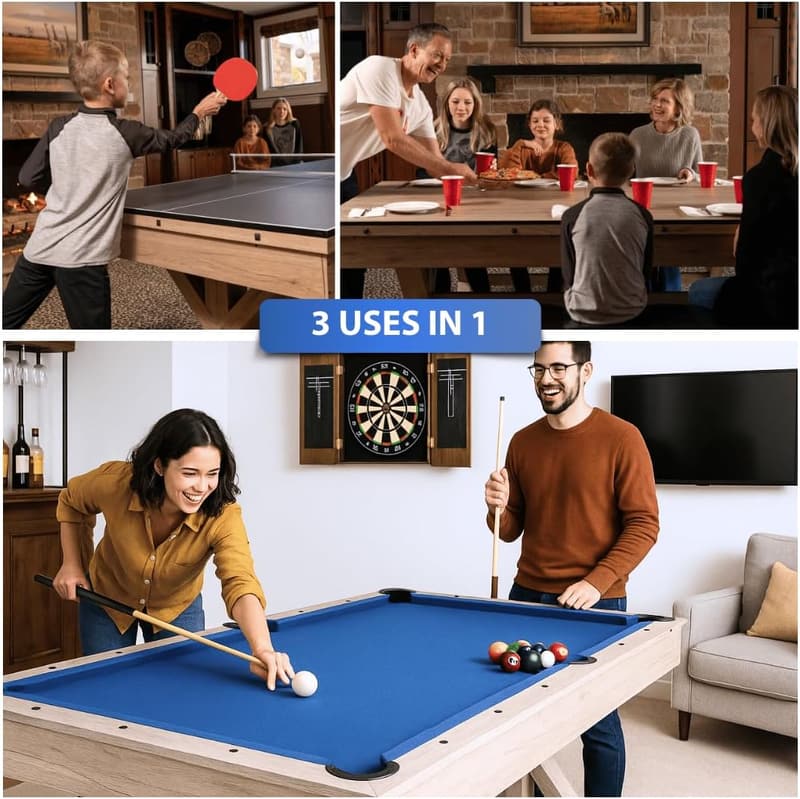 3-in-1 7ft Pool Table with Dining Top and Accessories