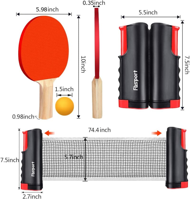 Portable Table Tennis Set with Retractable Net and Carry Bag