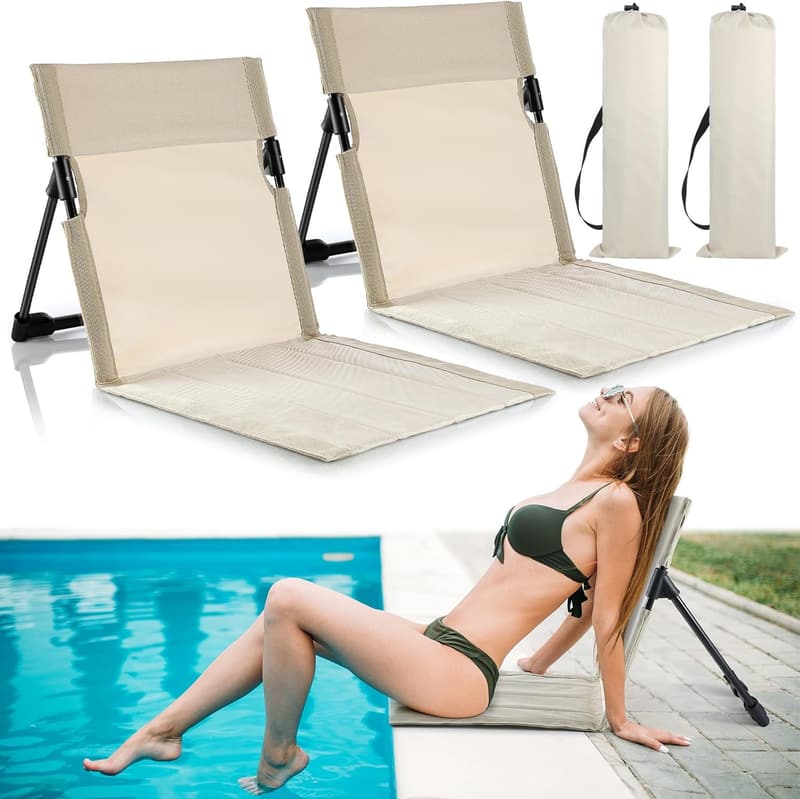 Portable Foldable Pool Chairs - 2 Pcs (Light Beige)