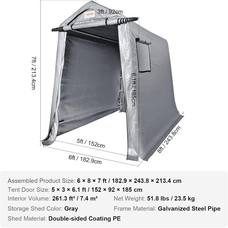 Heavy Duty 6x8 ft Waterproof Portable Storage Shelter