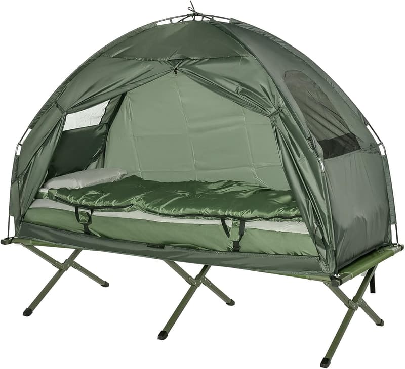 Portable Folding Camping Cot with Sleeping Bag and Air Mattress
