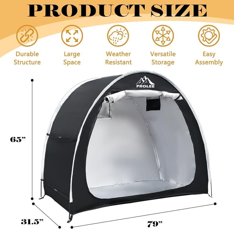 Waterproof Outdoor Bike Storage Tent - 6.6FT, Fits 2 Bikes