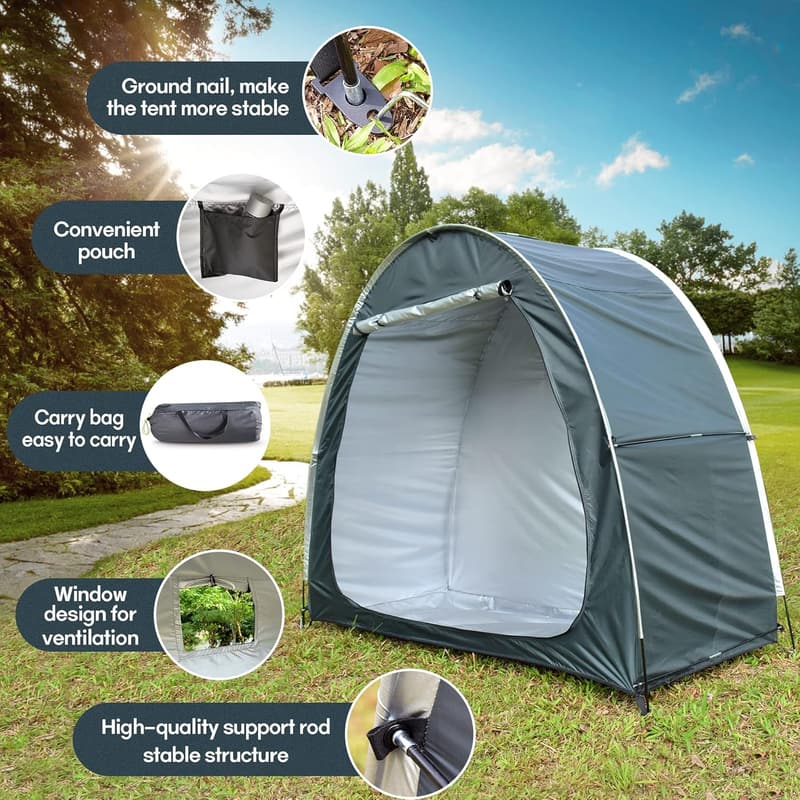 Portable Waterproof Bike Storage Tent for 3-4 Bikes - Grayish Green