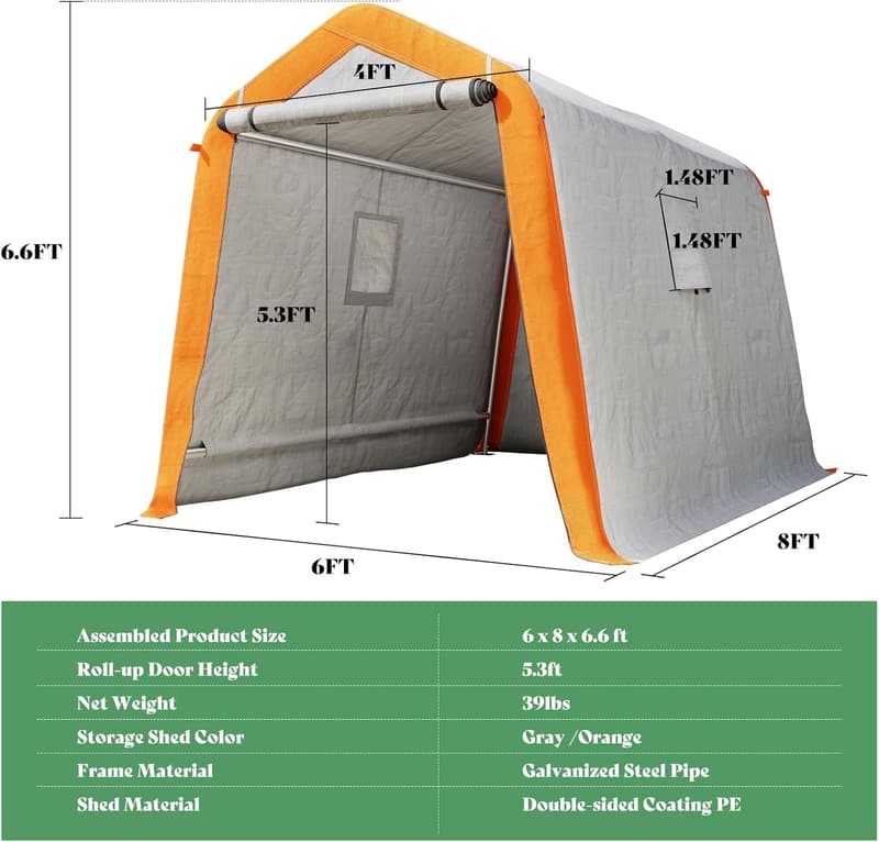 Heavy Duty Portable Outdoor Storage Shed with Roll-up Door