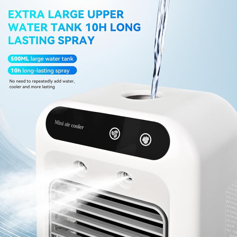 Portable Evaporative Air Cooler with 2 Speeds & Rechargeable Design