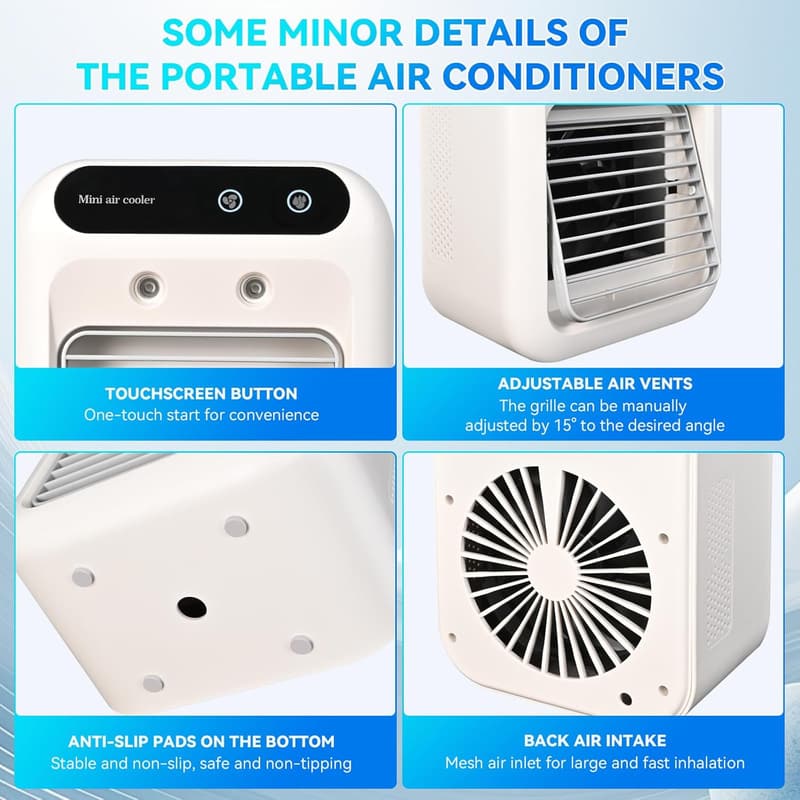 Portable Evaporative Air Cooler with 2 Speeds & Rechargeable Design