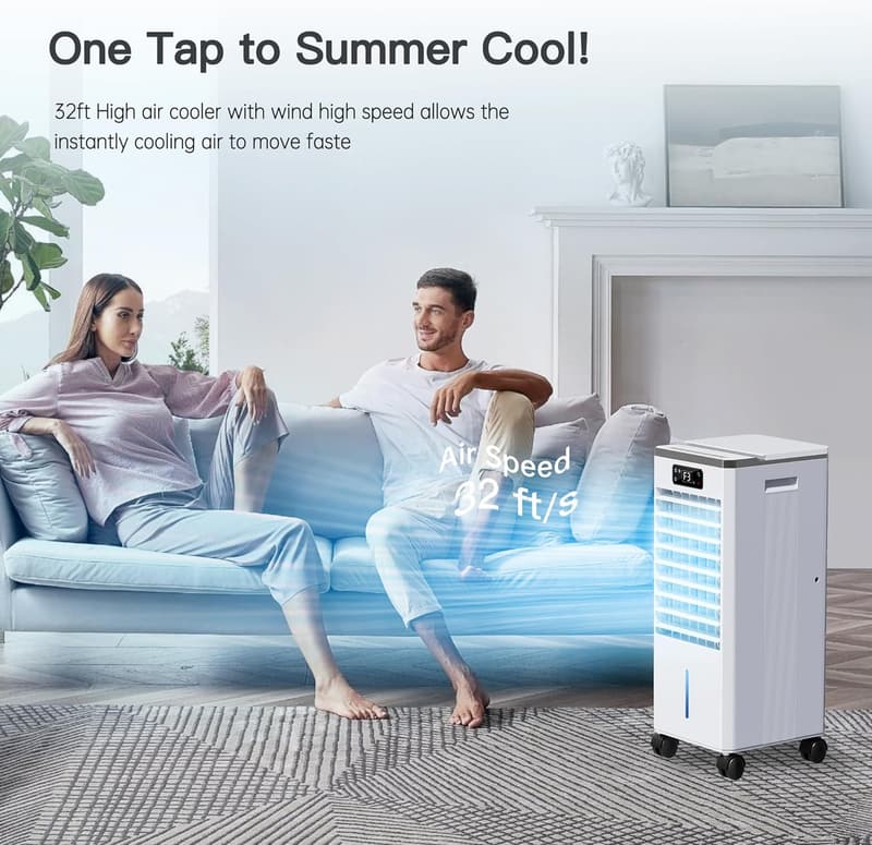 Portable Evaporative Air Cooler with Timer & Remote Control