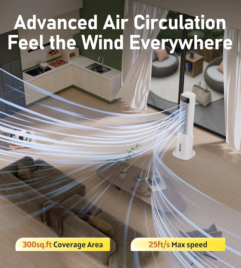 Portable Evaporative Air Cooler with 120° Oscillation, 3 Speeds