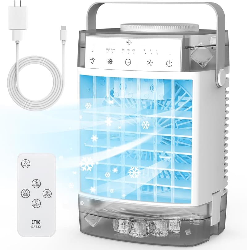 Portable Mini Air Conditioner with Timer & Colorful Night Light