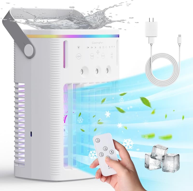 Portable Air Conditioner with Remote, 3-Speed & 7-Color Light
