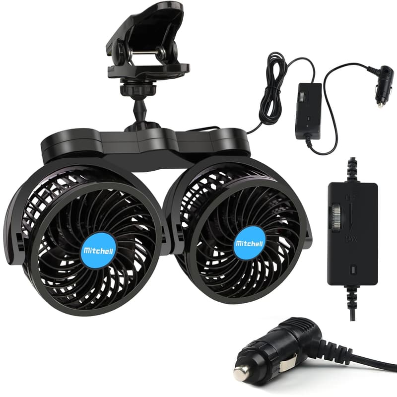 12V Adjustable Dual Head Car Fan with 360° Rotation