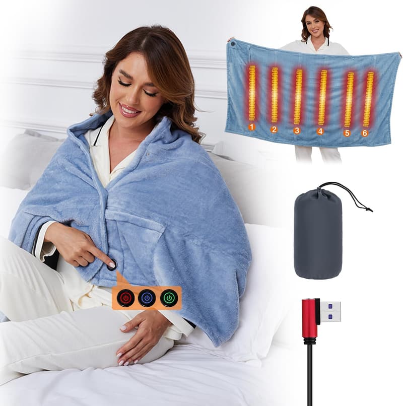 Portable USB Heated Blanket - Cordless Electric Throw for Winter