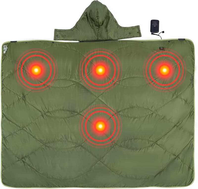 Heated Camping Blanket with Hood & Battery Pack - Green