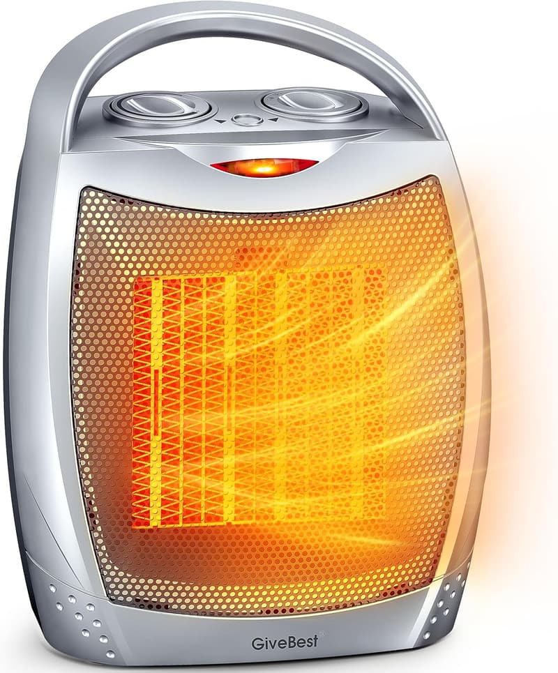 1500W Portable Electric Space Heater with Thermostat - Silver