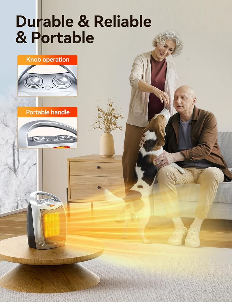 1500W Portable Electric Space Heater with Thermostat - Silver