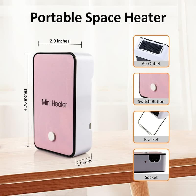 Portable Mini Electric Space Heater - Pink for Room & Office
