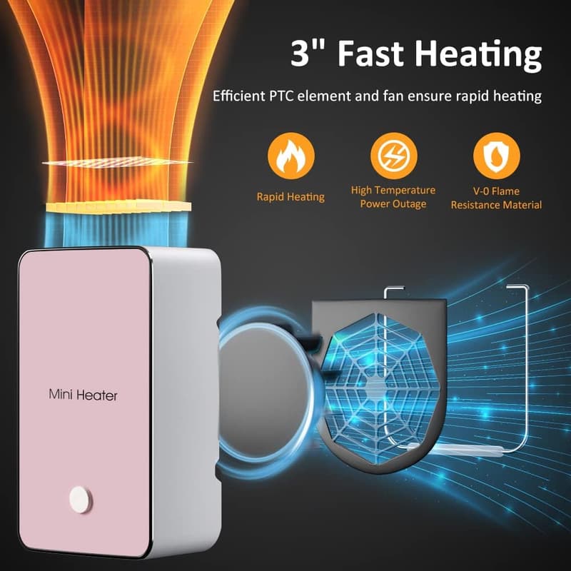Portable Mini Electric Space Heater - Pink for Room & Office