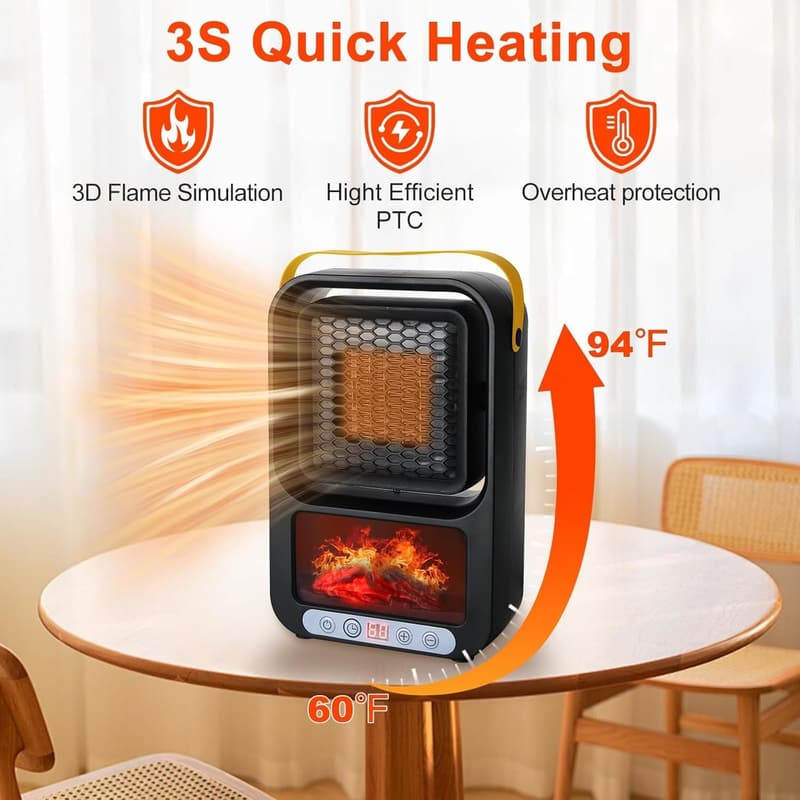 Portable 700W Electric Space Heater with 3D Flame Effect