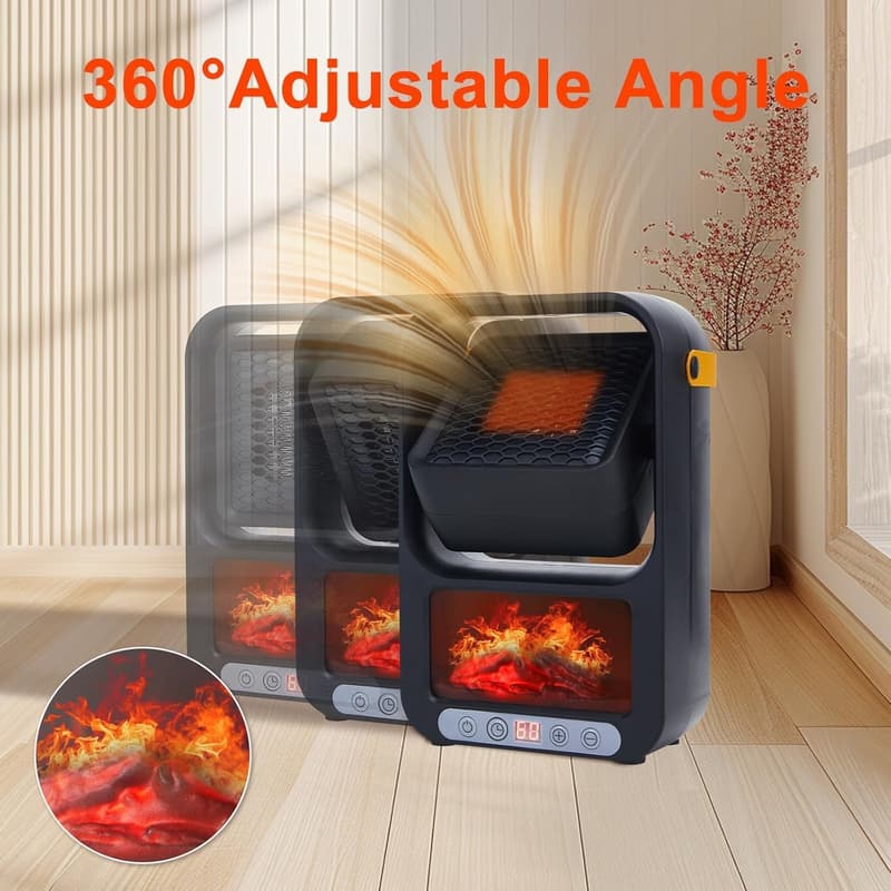 Portable 700W Electric Space Heater with 3D Flame Effect