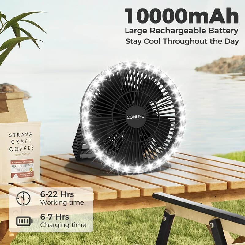 Portable Camping Fan with LED Lantern & 10000mAh Battery