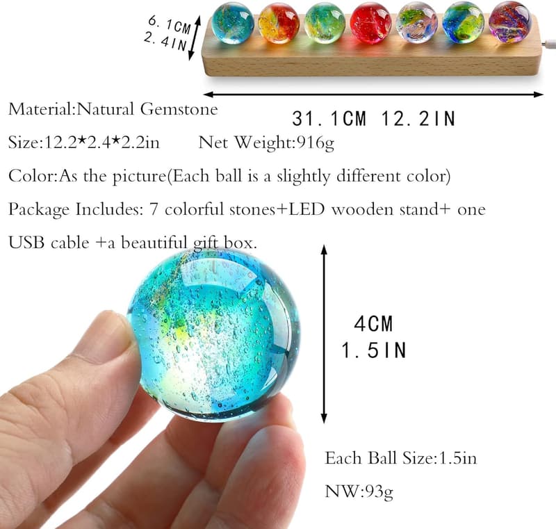 7 Chakra Healing Crystal Spheres Set with LED Stand