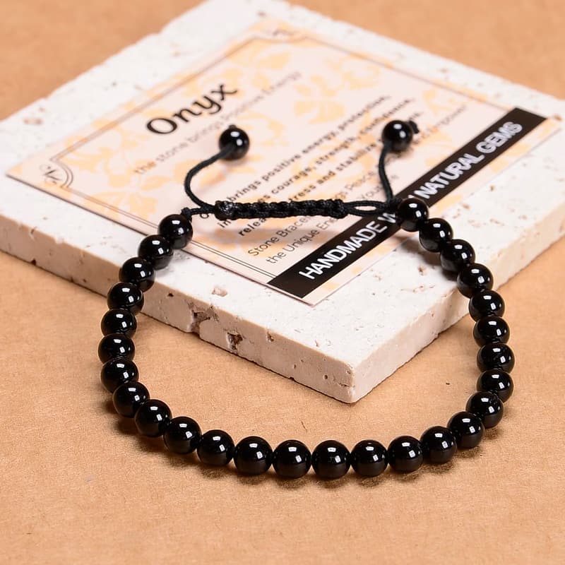 Handmade Black Onyx Macrame Bracelet for Energy Healing