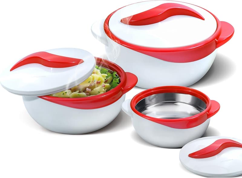 Insulated Stainless Steel Casserole Dish Set - 3 pcs, Red