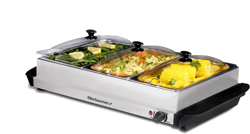 Buffet Server with Temperature Control - 3 Stainless Steel Trays