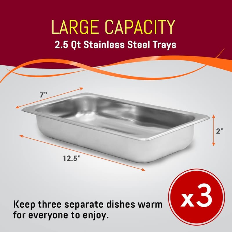 Buffet Server with Temperature Control - 3 Stainless Steel Trays