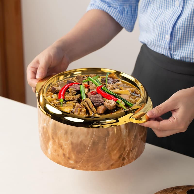 Insulated Thermal Bowl Set - 3 PCS, Keep Food Warm, Marble Bronze