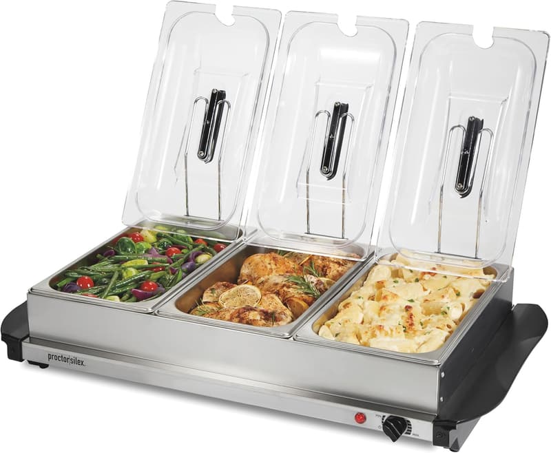 Buffet Server & Food Warmer Set with Adjustable Heat, 3-Piece