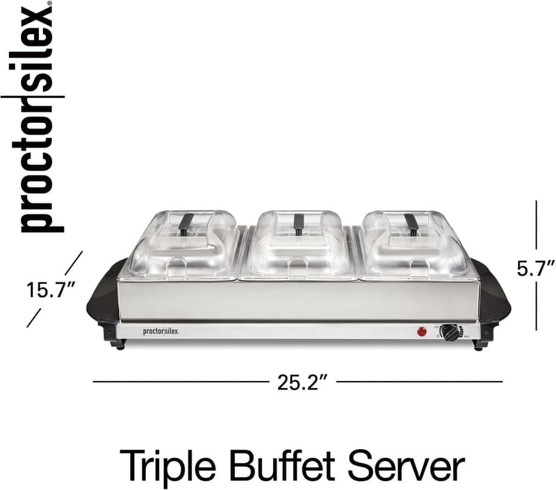 Buffet Server & Food Warmer Set with Adjustable Heat, 3-Piece