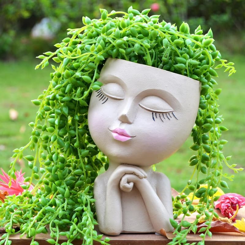 Cute Girl Face Planter Pot with Drainage - Decorative Succulent Pot for Home Garden