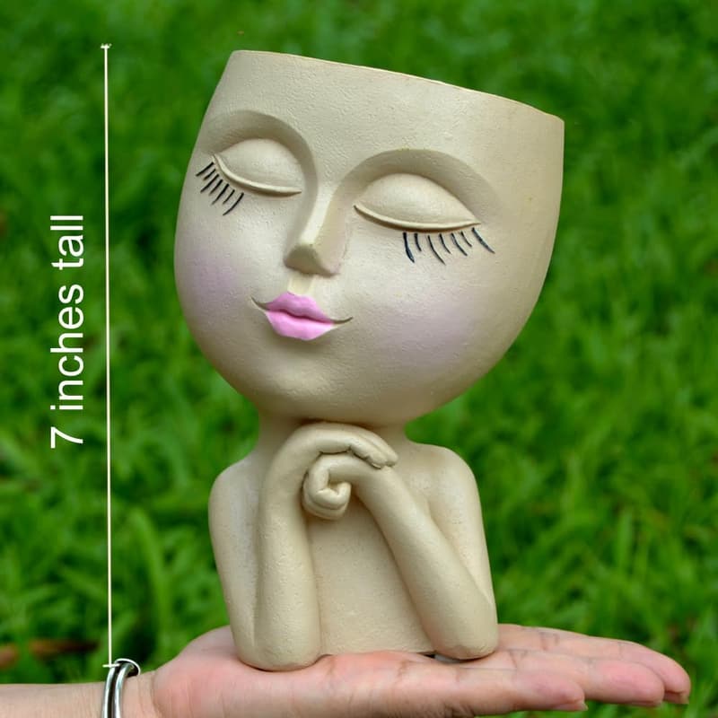 Cute Girl Face Planter Pot with Drainage - Decorative Succulent Pot for Home Garden