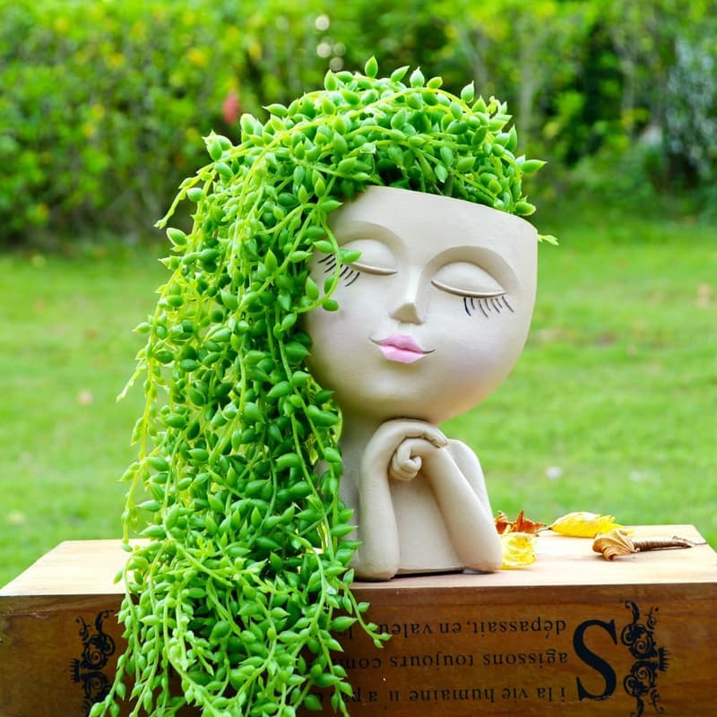 Cute Girl Face Planter Pot with Drainage - Decorative Succulent Pot for Home Garden