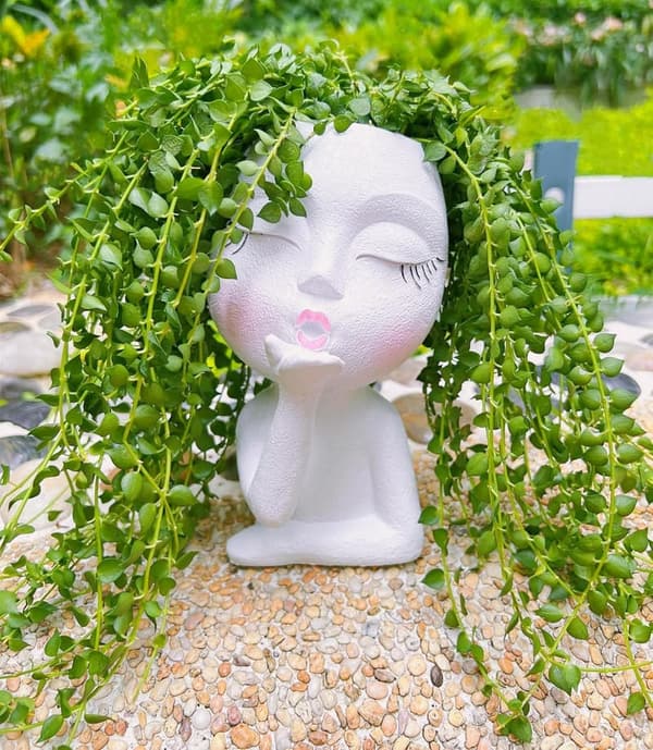 Cute Face Succulent Planter Pot - White Resin 1 Pack