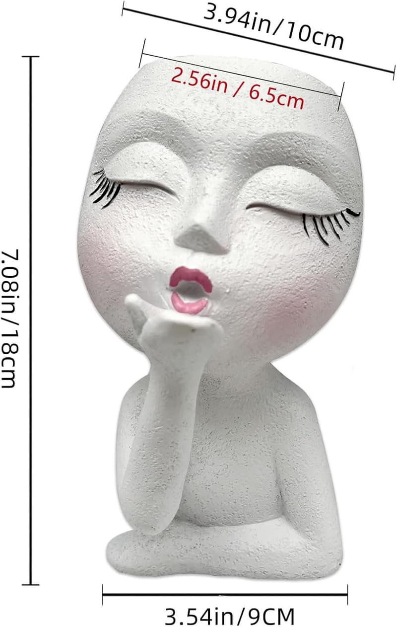 Cute Face Succulent Planter Pot - White Resin 1 Pack