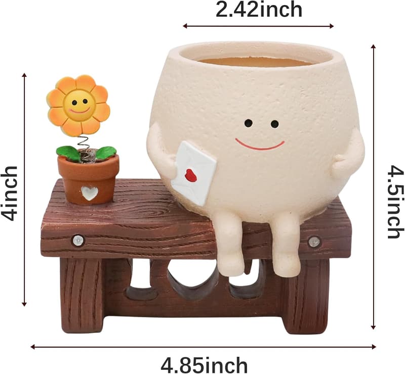 Smiley Face Resin Flower Pot for Indoor Succulents