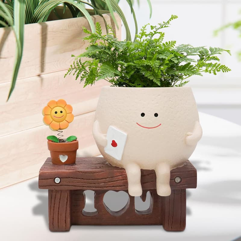 Smiley Face Resin Flower Pot for Indoor Succulents