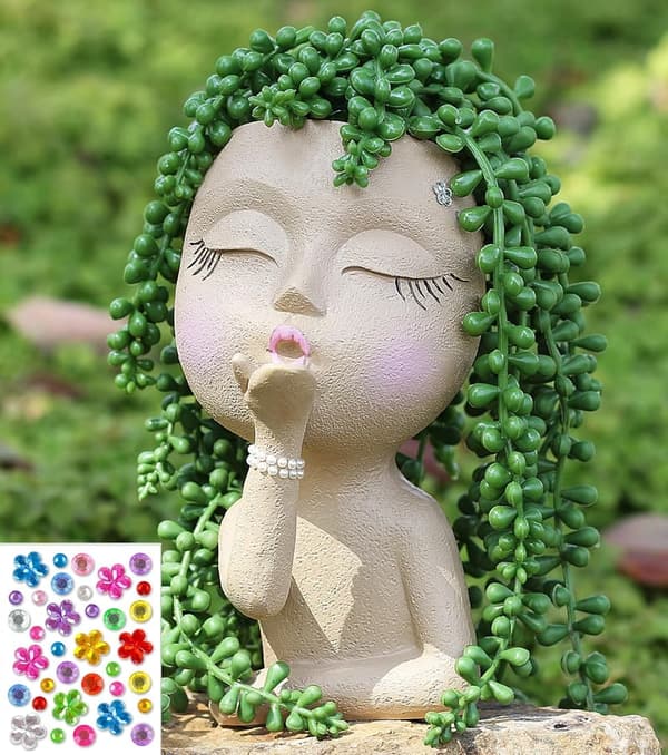 Cute Girl Face Planter Pot with Drainage for Indoor Plants
