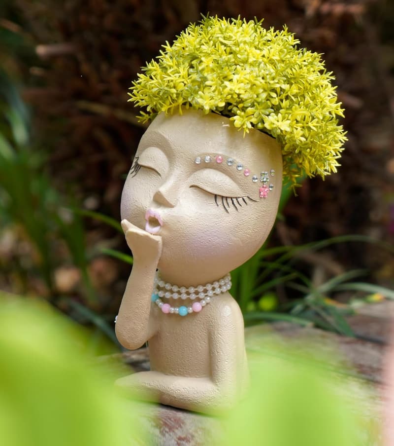 Cute Girl Face Planter Pot with Drainage for Indoor Plants