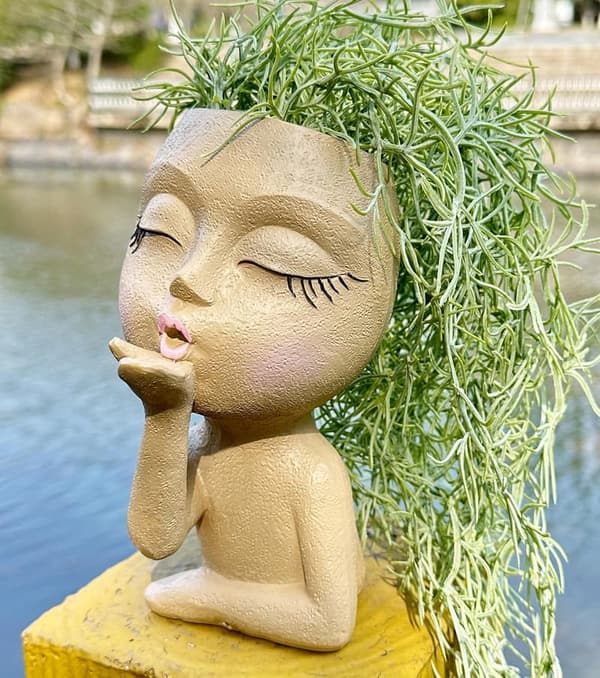 Cute Girl Face Planter Pot with Drainage for Indoor Plants