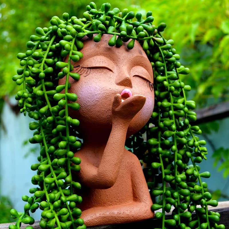 Cute Women’s Face Planter - Brown Kissing Succulent Pot