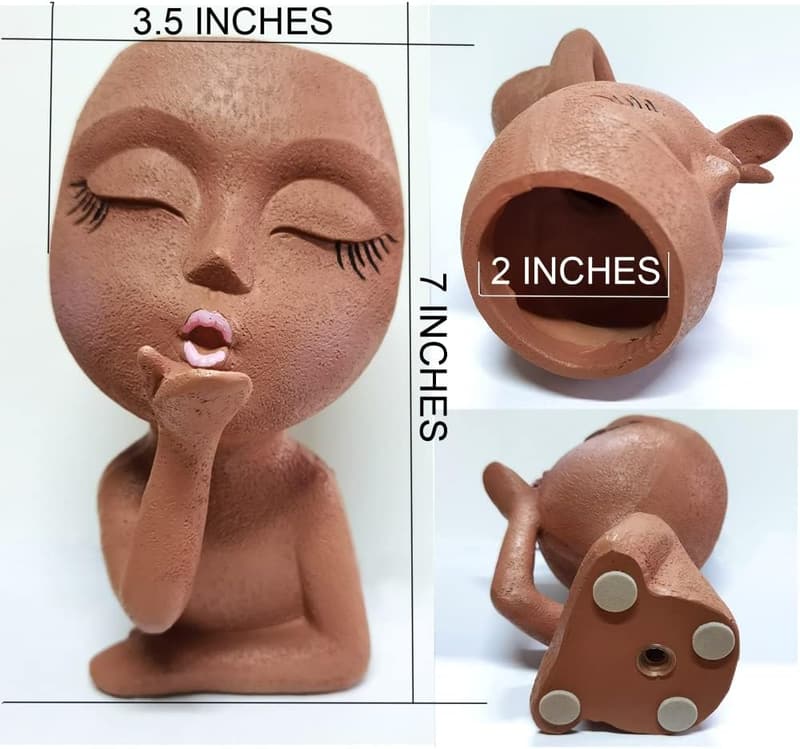 Cute Women’s Face Planter - Brown Kissing Succulent Pot