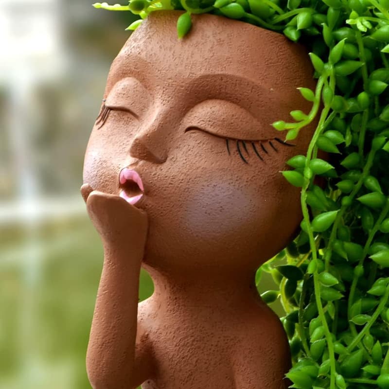 Cute Women’s Face Planter - Brown Kissing Succulent Pot